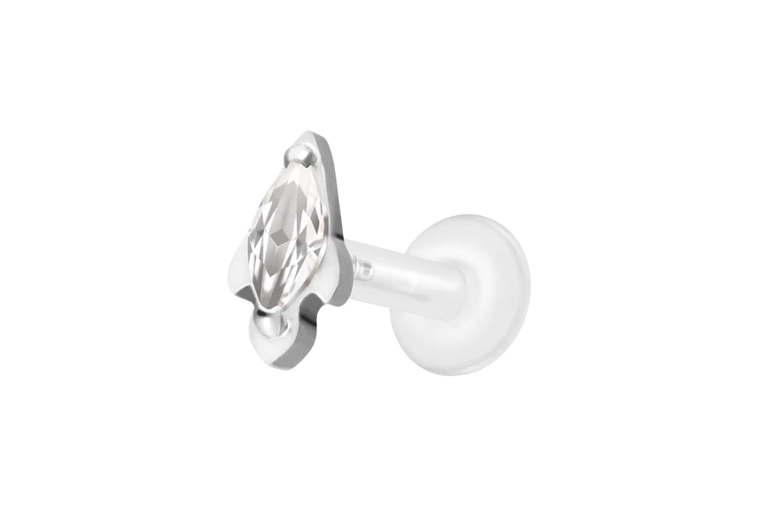 PTFE Labret Piercing mit Innengewinde + Titan-Aufsatz KRISTALLRAKETE